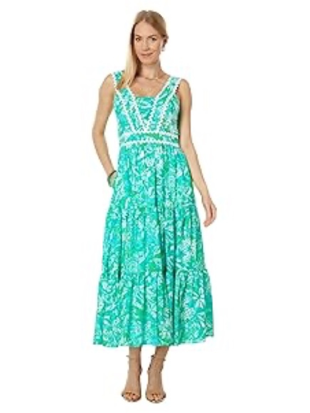 New Lilly Pulitzer Turquoise Floral Maxi Dress with Lace Trim Size 8